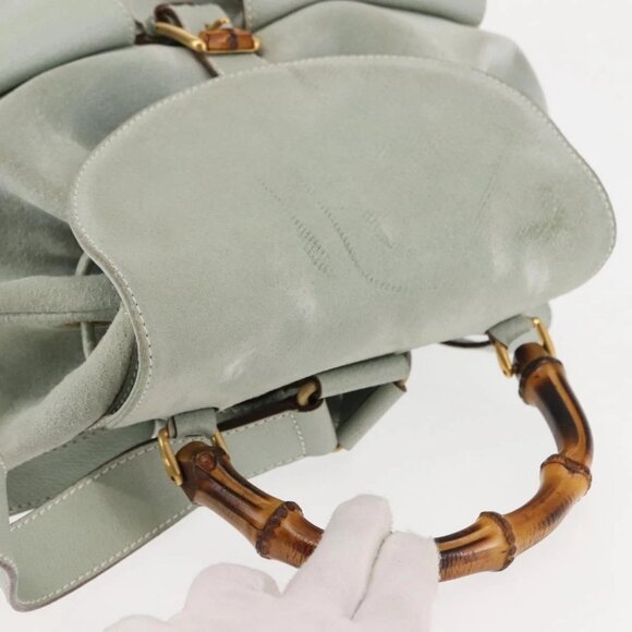 GUCCI Bamboo Backpack Suede Outlet Light Blue Gold main image 9